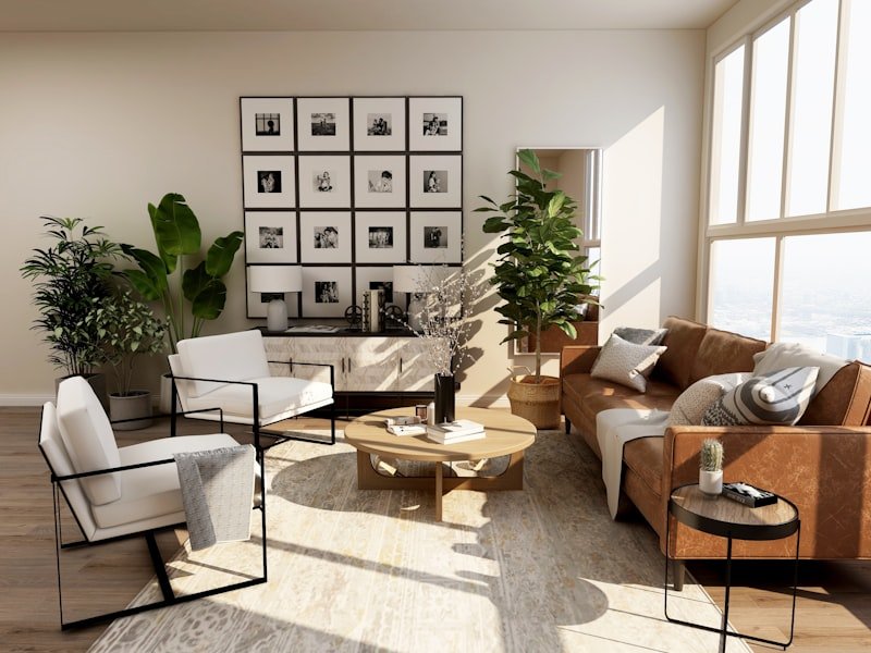 Warm finished basement living space with hardwood floors and feature wall